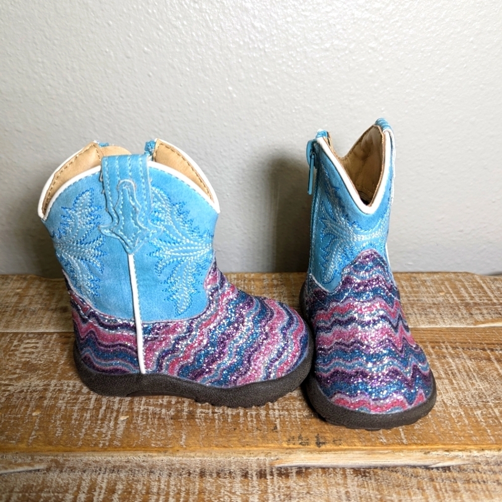 Roper Girl's Infant Aztec Glitter Square Toe Cowgirl Boots Size 2 NWOT